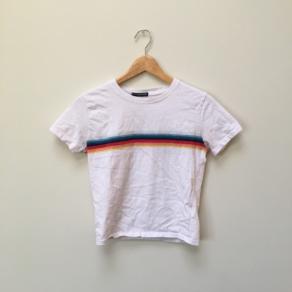 BRANDY MELVILLE White Rainbow Cropped TShirt